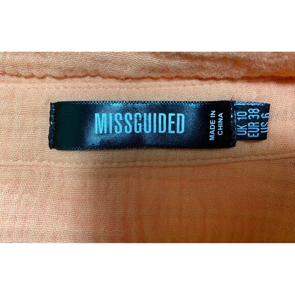 Peach Collared Button-Down Shirt Dress With Cinched Waist Size 6 Retro Classic - Picture 3 of 4